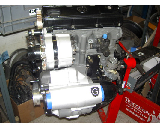 Engine on a stand in the workshop