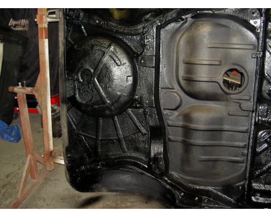 Mk1 underbody freshly coated in black, up on stands